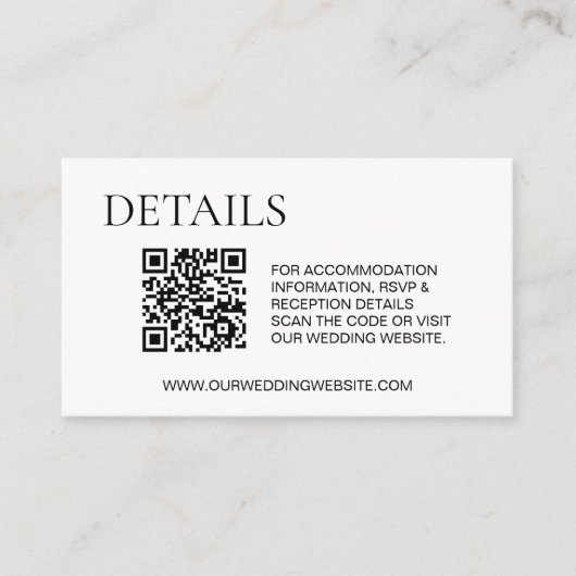 Eenvoudige details — RSVP QR-code Website Informatiekaartje (Voorkant)