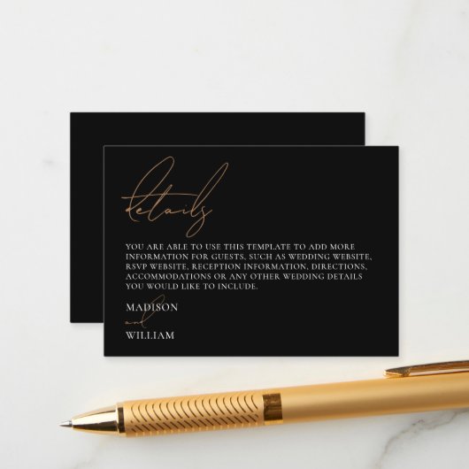 Eenvoudige details zwart-withuwelijk informatiekaartje (Voorkant / Achterkant in situ)