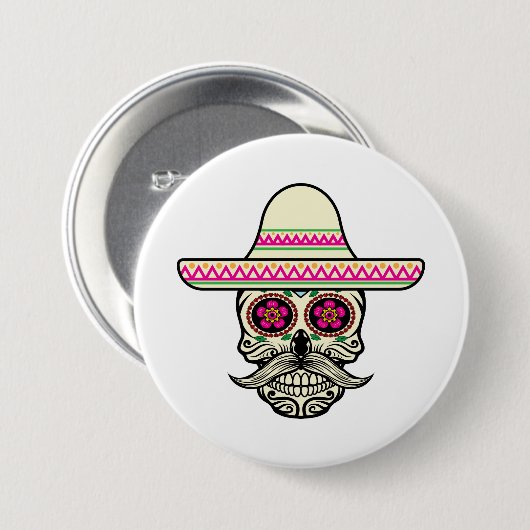 Eenvoudige Dia de Muertos schedel met Pet | Button (Voorkant /achterkant)