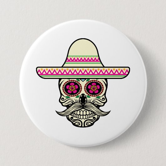 Eenvoudige Dia de Muertos schedel met Pet | Button (Voorkant)