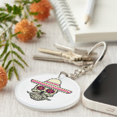 Eenvoudige Dia de Muertos schedel met Pet | Button Sleutelhanger (Voorkant Rechts)