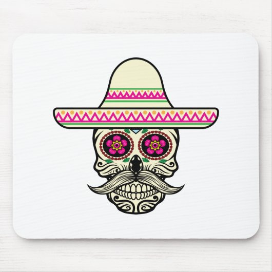 Eenvoudige Dia de Muertos schedel met Pet | Muisma Muismat (Voorkant)