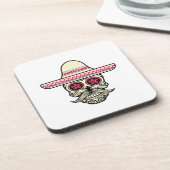 Eenvoudige Dia de Muertos schedel met Pet | Onderz Bier Onderzetter (Linkerzijde)