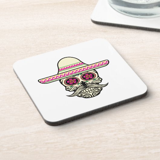 Eenvoudige Dia de Muertos schedel met Pet | Onderz Bier Onderzetter (Linkerzijde)