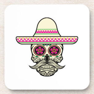 Eenvoudige Dia de Muertos schedel met Pet   Onderz Bier Onderzetter