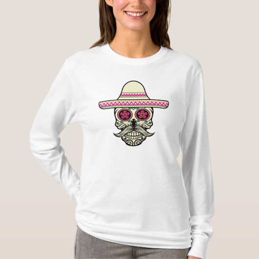 Eenvoudige Dia de Muertos Schedel met Pet Sleeve S T-shirt (Voorkant)