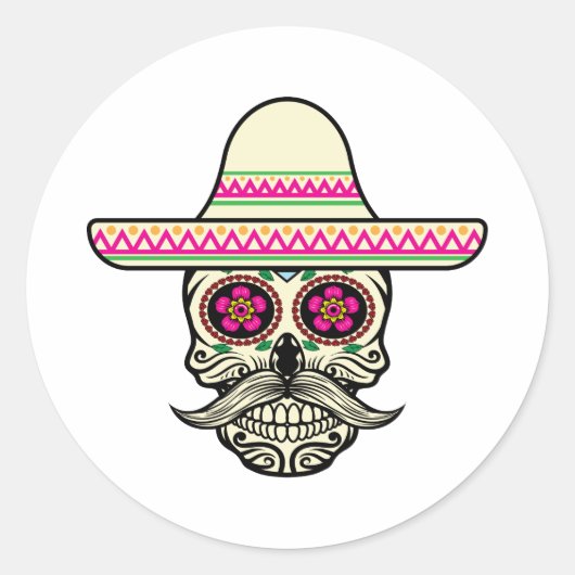 Eenvoudige Dia de Muertos schedel met Pet | STICKE Ronde Sticker (Voorkant)