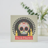 Eenvoudige Dia de Muertos Skull and Candles uitnod Kaart (Staand voorkant)