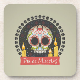 Eenvoudige Dia de Muertos Skull & Candles Onderzet Bier Onderzetter