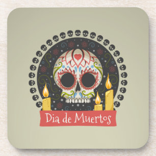 Eenvoudige Dia de Muertos Skull & Candles Onderzet Bier Onderzetter