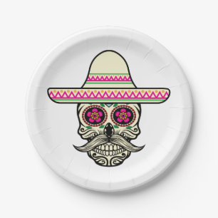 Eenvoudige Dia de Muertos Skull met Pet   Bord pap