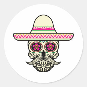 Eenvoudige Dia de Muertos Skull met Pet   Sticker