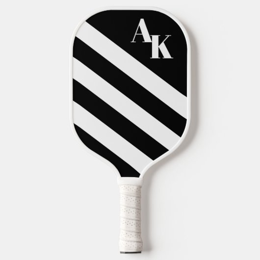 Eenvoudige diagonale strepen Initialen zwart-wit Pickleball Paddle (Voorkant)