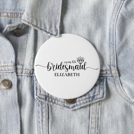 Eenvoudige Diamant Elegant Script Bachelorette Wee Ronde Button 4,0 Cm (In situ)