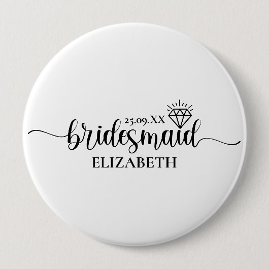 Eenvoudige Diamant Elegant Script Bachelorette Wee Ronde Button 4,0 Cm (Voorkant)