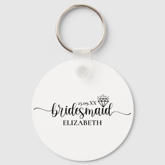 Eenvoudige Diamant Elegant Script Bachelorette Wee Sleutelhanger (Achterkant)