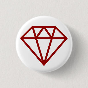 Eenvoudige Diamant - Robijnrood op Wit Ronde Button 3,2 Cm
