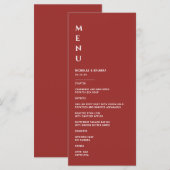 Eenvoudige Dieprode Bruiloft Menu (Voorkant / Achterkant)