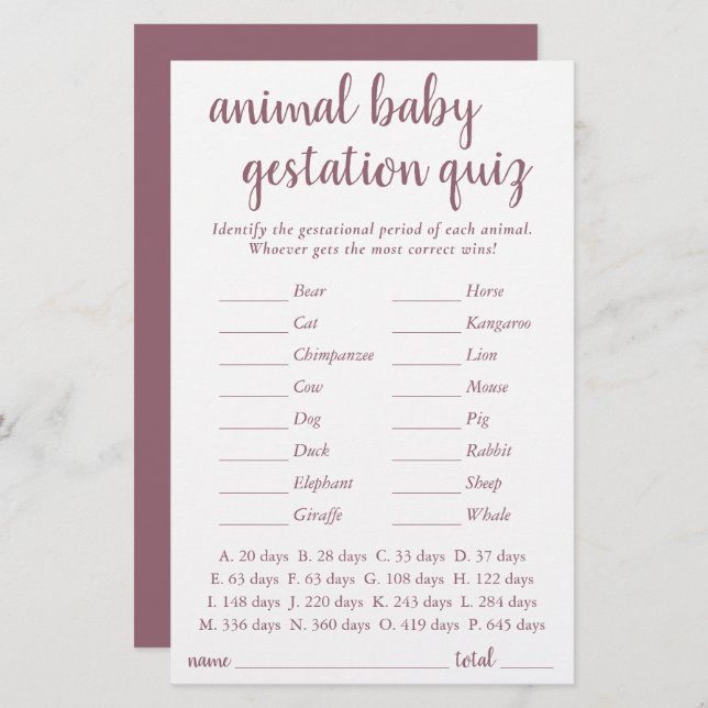 Eenvoudige dierlijke Baby | Mauve Roze Gestational (Voorkant / Achterkant)
