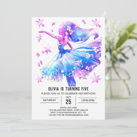 Eenvoudige digitale ballerina verjaardag kaart (Staand voorkant)