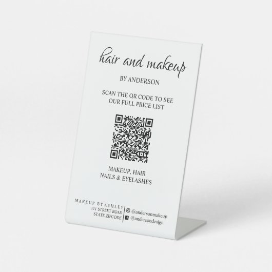 Eenvoudige digitale QR-prijs voor zwart-witmake-up Reclamebord Met Voetstuk (Voorkant)