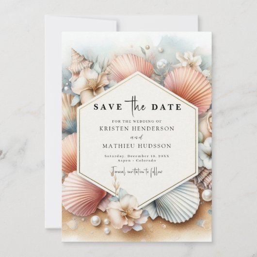 Eenvoudige digitale strand bruiloft save the date (Voorkant)