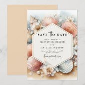Eenvoudige digitale strand bruiloft save the date (Voorkant / Achterkant)