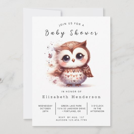 Eenvoudige digitale uil Baby shower Kaart (Voorkant)