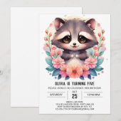 Eenvoudige digitale wasbeer meisje verjaardag kaart (Voorkant / Achterkant)