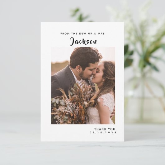 Eenvoudige dikke script trouw bedankkaart (Staand voorkant)