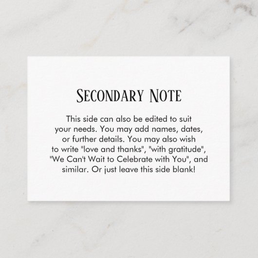 Eenvoudige DIY Custom Weddenschap Black & White Informatiekaartje (Achterkant)