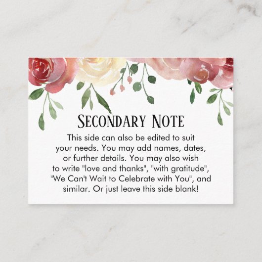 Eenvoudige DIY Custom Weddenschap Blush Pink Flora Informatiekaartje (Achterkant)