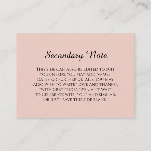 Eenvoudige DIY Custom Weddenschap Blush Pink Informatiekaartje (Achterkant)