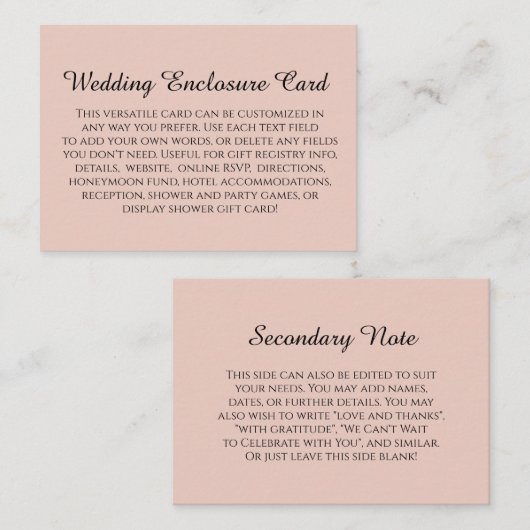 Eenvoudige DIY Custom Weddenschap Blush Pink Informatiekaartje (Voorkant / Achterkant)