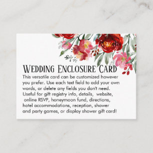 Eenvoudige DIY Custom Weddenschap Red & Roze bloem Informatiekaartje