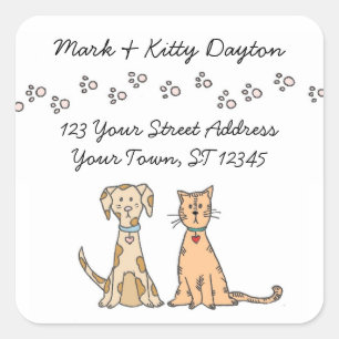 Eenvoudige dog en kat met verfdrukken vierkante sticker