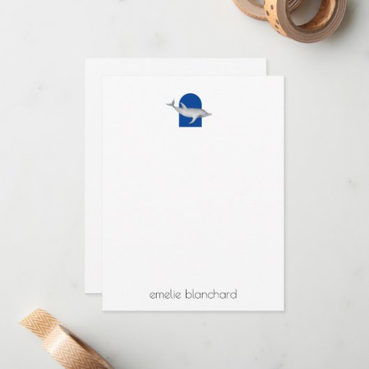 Eenvoudige Dolfijn gepersonaliseerd Notitiekaartje (Voorkant / Achterkant in situ)
