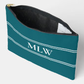Eenvoudige Donker Blauwgroen en Wit Monogram Sjabl Etui (Open)