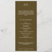 Eenvoudige donker brons monogram bruiloft ceremoni programmakaart (Voorkant)