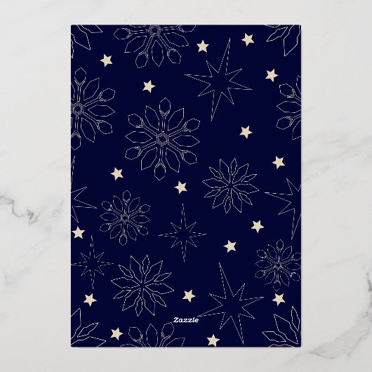 Eenvoudige donkerblauwe en gouden elegante kerstbo folie uitnodiging (Achterkant)