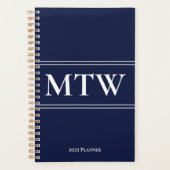 Eenvoudige Donkerblauwe en Witte Monogram Tekst 20 Planner (Voorkant)