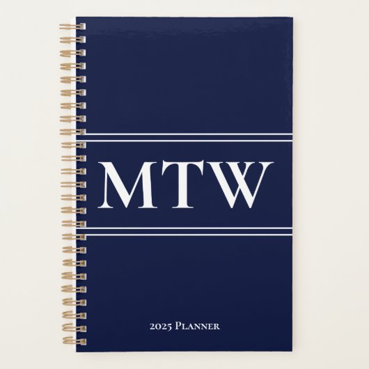 Eenvoudige Donkerblauwe en Witte Monogram Tekst 20 Planner (Voorkant)