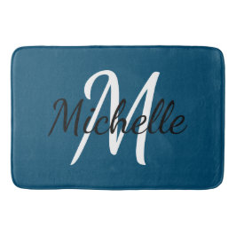 Eenvoudige donkerblauwe monogram badmat
