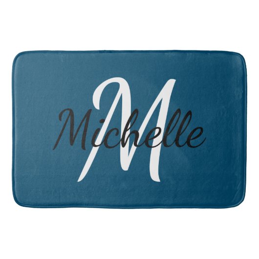 Eenvoudige donkerblauwe monogram badmat (Voorkant)