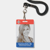 Eenvoudige Donkerblauwe Rode Grote Foto Logo Code Badge (Voorzijde met lanyard)