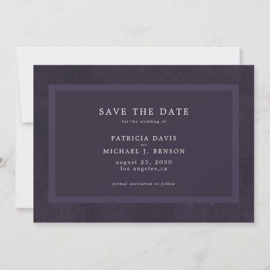 Eenvoudige donkerbruine paarse elegante bruiloft save the date (Voorkant)