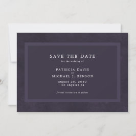 Eenvoudige donkerbruine paarse elegante bruiloft save the date