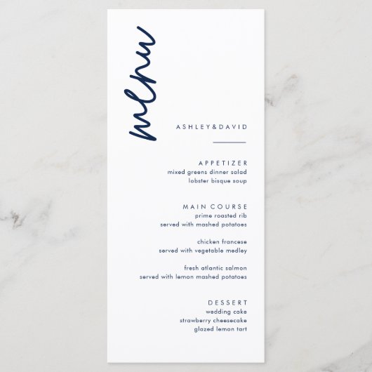 Eenvoudige, donkere blauw-bruiloft-menukaarten menu (Voorkant)
