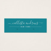 Eenvoudige, donkere, Blauwgroen, witte-scriptbewer Mini Visitekaartjes (Voorkant)