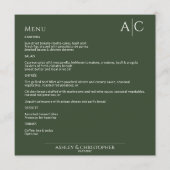 Eenvoudige donkere mos groen monogram bruiloft rec menu (Voorkant)